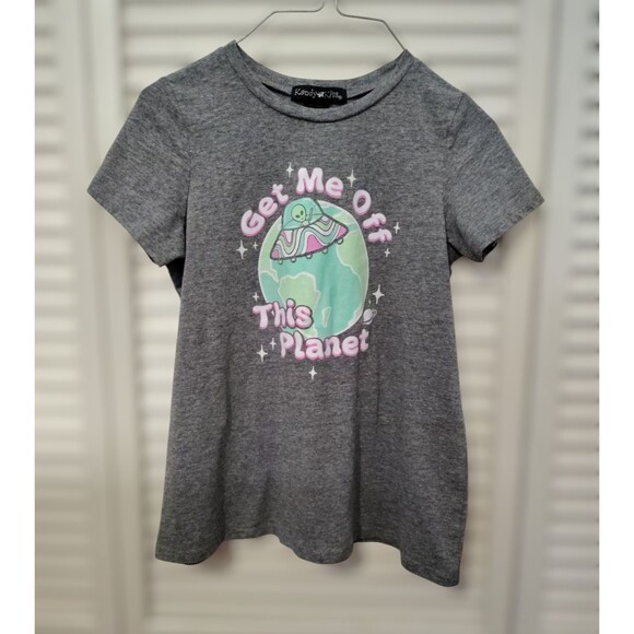 Kandy Kiss Shirt Girls Medium Gray Alien Get Me Off This Planet Graphic Tee Top - Picture 1 of 12